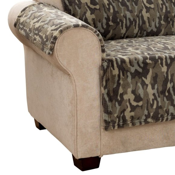 Soft Plush furniture cover  CAMO Olive color print for loveseat with arm rests - Picture 2 of 2
